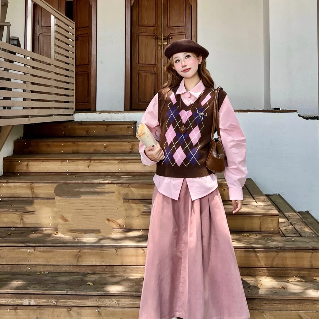 351-400直播链接秋冬款韩系百搭复古费尔岛甜美小香毛衣马甲学院