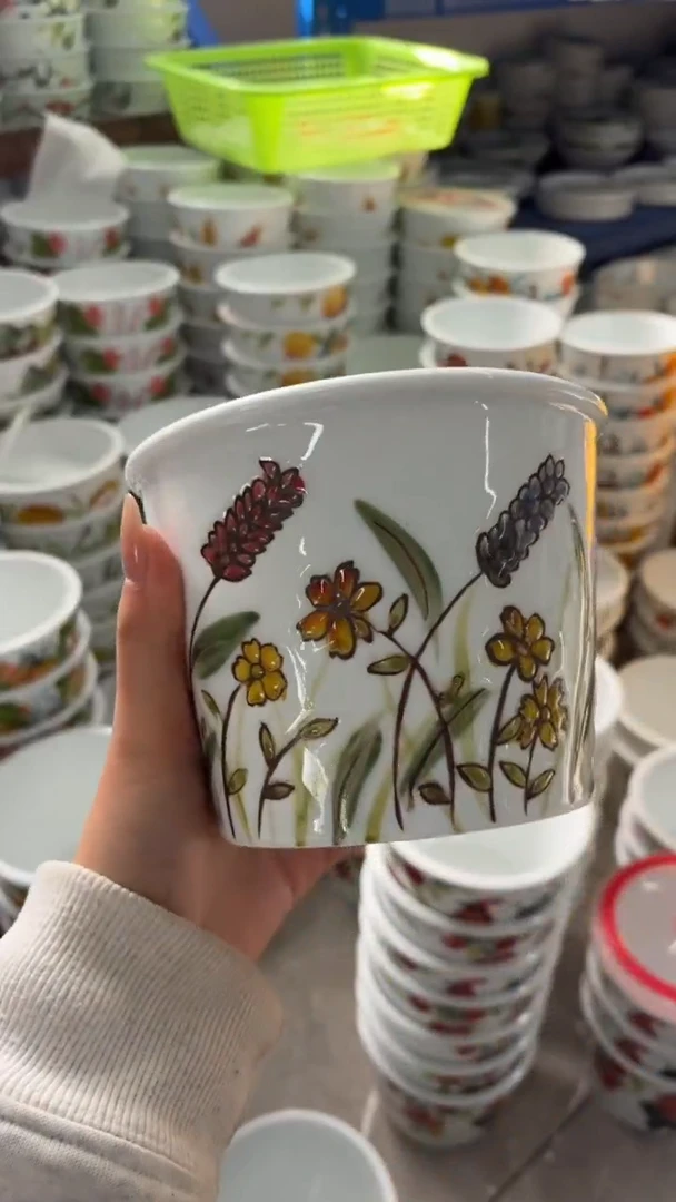 瓷片景德镇高温陶瓷食品级手绘釉中彩-泡面桶