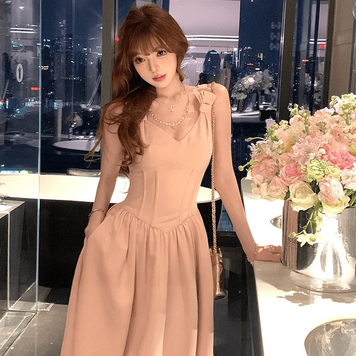 Lazy Didi伯爵可丽优雅经典版鱼骨长裙气质千金感礼服吊带连衣裙