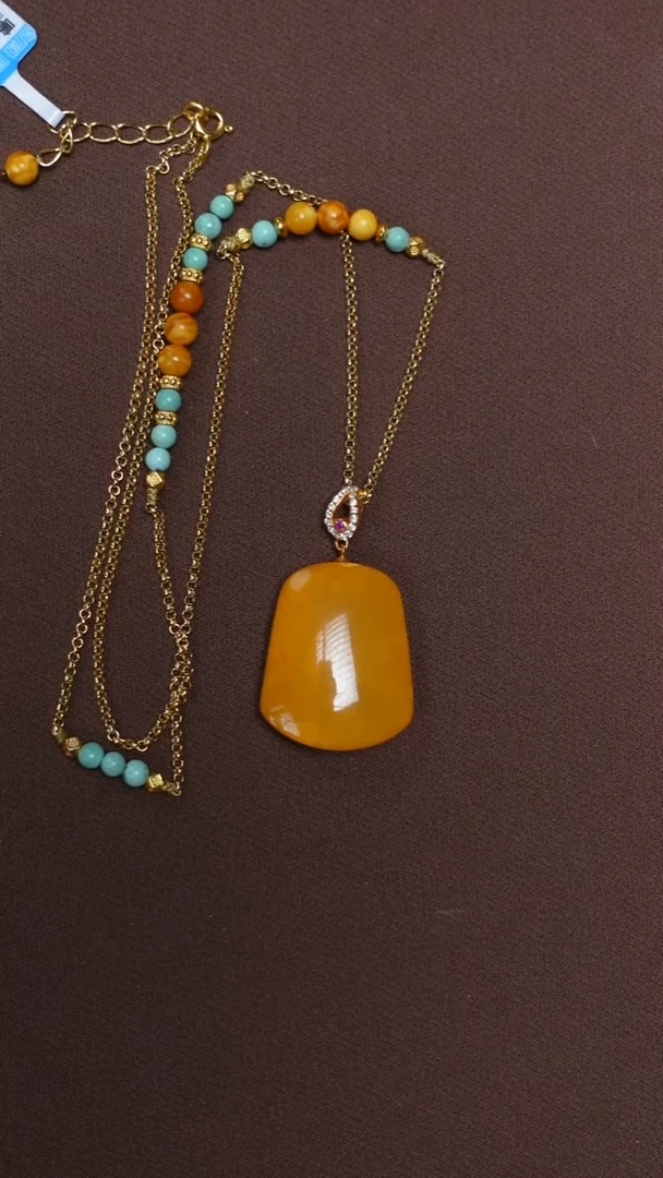 琥珀颈饰银S925镶嵌焦皮牌子吊坠