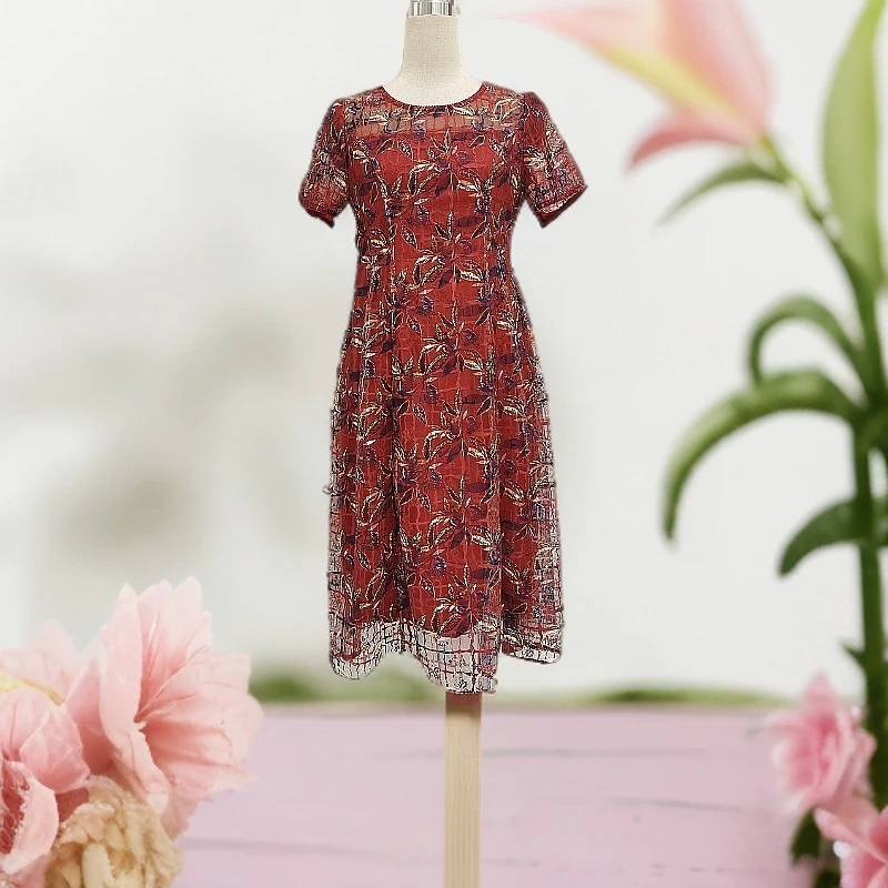 蕾丝绣花连衣裙气质妈妈装#YB02756H-10时尚洋气显瘦气质连衣裙