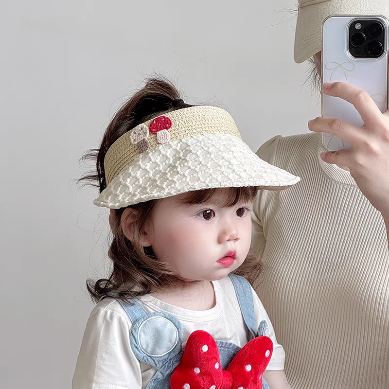 韩版儿童帽子夏季大檐草编空顶帽可爱遮阳防紫外线女宝宝太阳帽潮