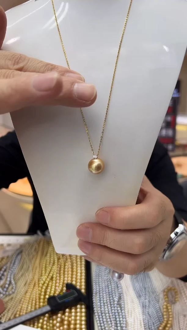 无吊坠925银【飛梵•18】13-14mm正圆极光浓金几乎无暇戴妃款吊坠