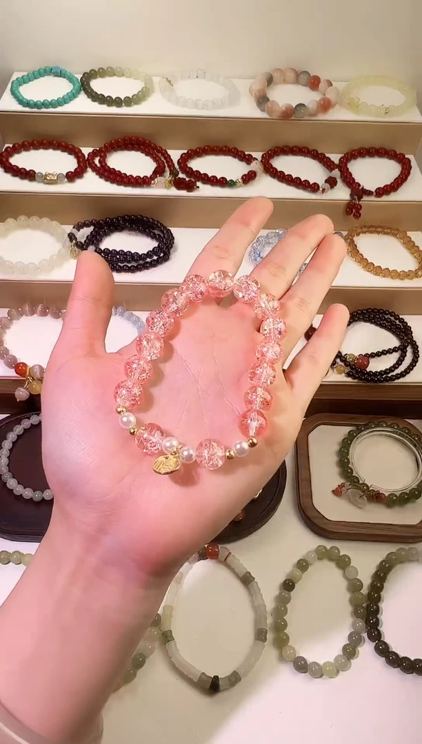 【闪购商品】石英质玉手串未镶嵌粉水设计手串