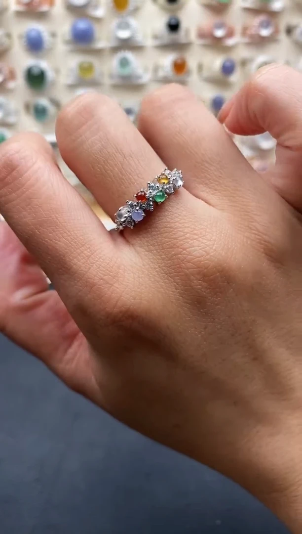 银S925镶嵌戒指翡翠缅甸翡翠   1  3+