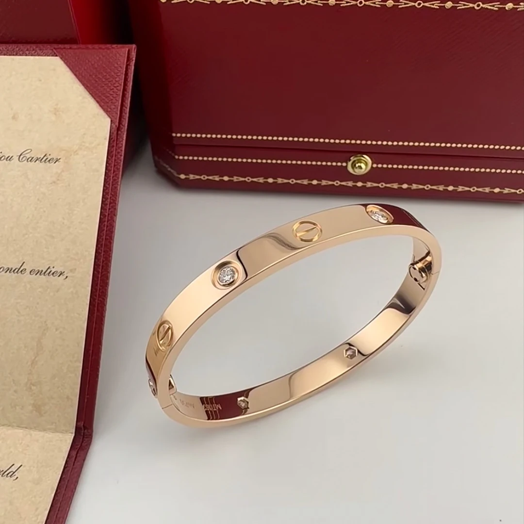 95新 Cartier/卡地亚 小花6欢 LOVE 四钻手镯 玫瑰金/钻石 17号