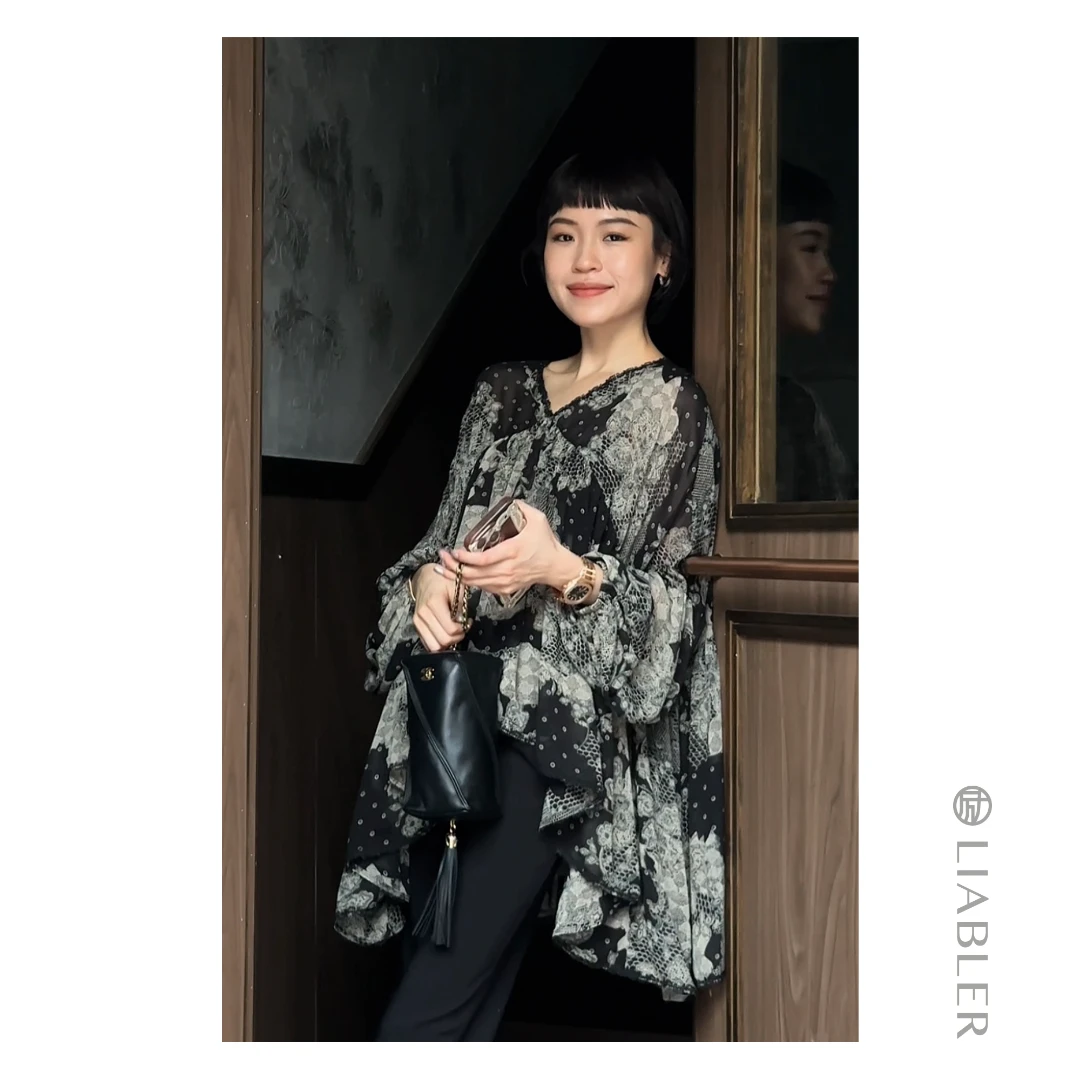 LIABLER/励 W25春夏古典印花半透宽松上衣 LSS251591J