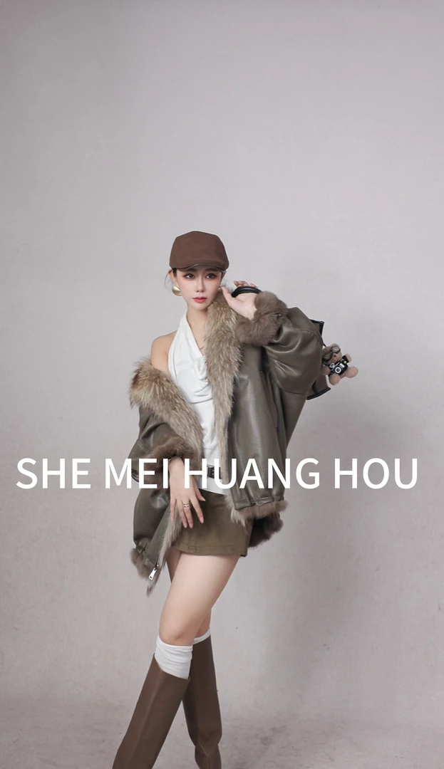 原创设计款貉子毛整皮皮草大版冬新派克服外套25209