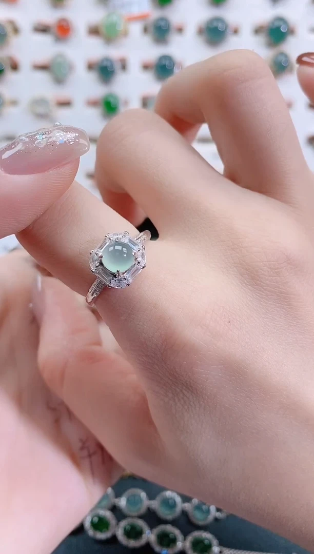 银S925镶嵌戒指翡翠天然翡翠