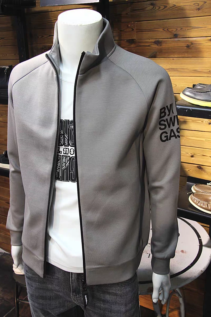 秋季男立领空气层夹克简约净版修身青年帅气时尚百搭休闲长袖外套