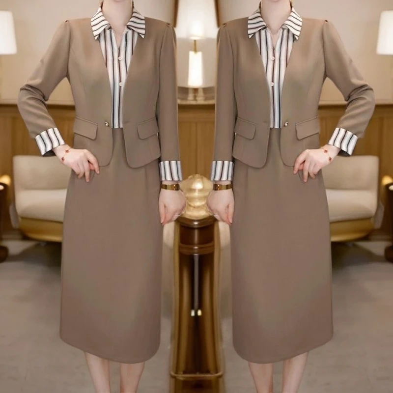 【外套+连衣裙】2025早秋时尚套装显瘦气质黑色两件套连衣裙洋气