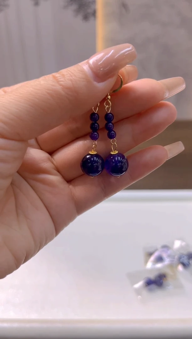 14K金镶嵌耳饰水晶E979