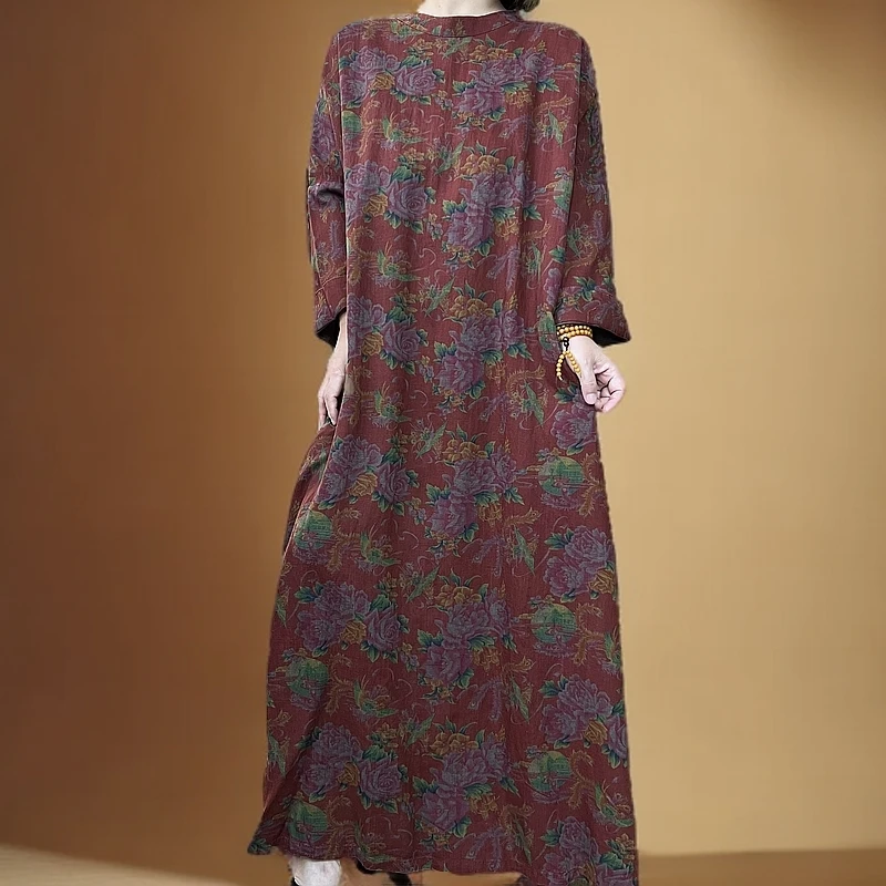 8818长裙套头春季吸汗圆领秋季连衣裙复古重磅长袖时尚