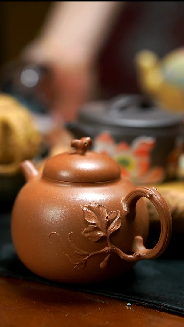 茶壶紫砂降坡贴叶葫芦壶微瑕