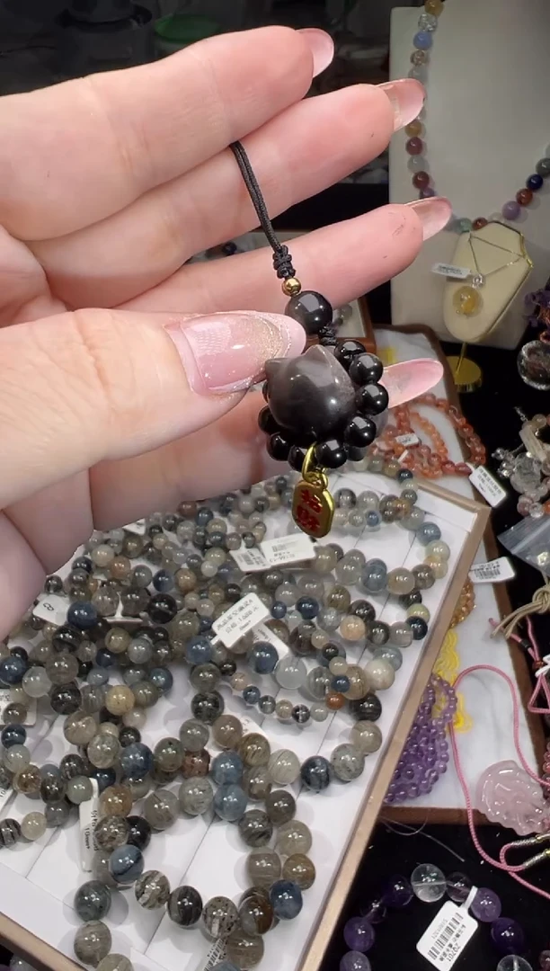 未镶嵌黑曜岩珠宝奇石银曜猫猫挂件（不带证书）多样性发其一