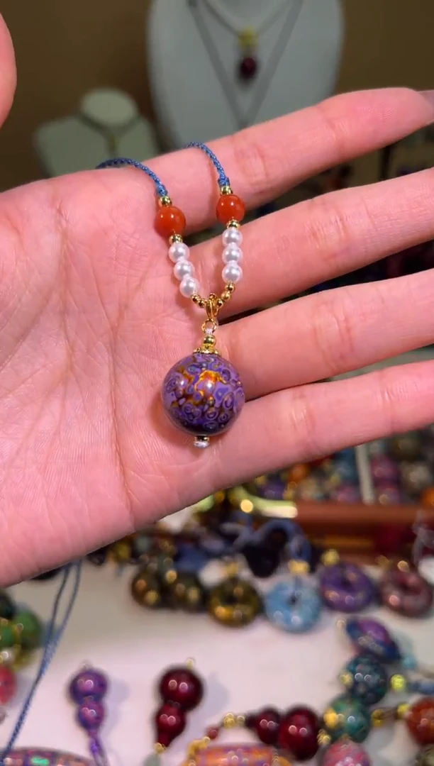 榕城大漆紫色变彩单珠吊坠