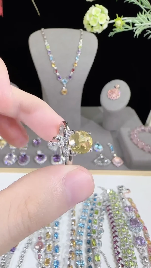 黄晶戒指银S925镶嵌8mm戒指