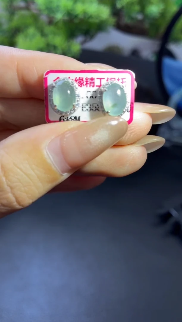 翡翠银S925镶嵌耳钉耳钉