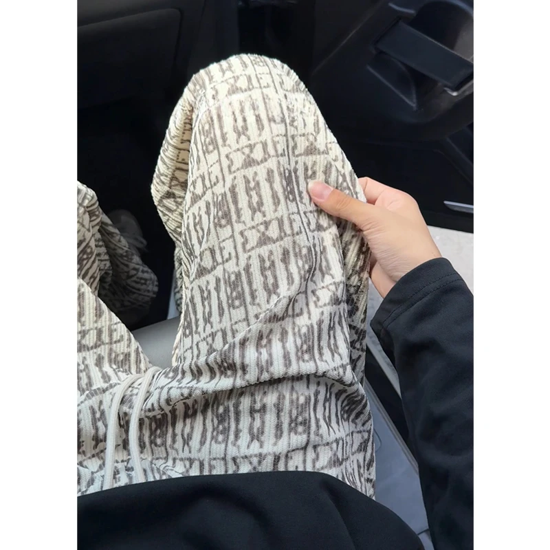 美式潮牌扎染满印休闲裤男秋季款灯芯绒卫裤宽松垂感直筒阔腿长裤