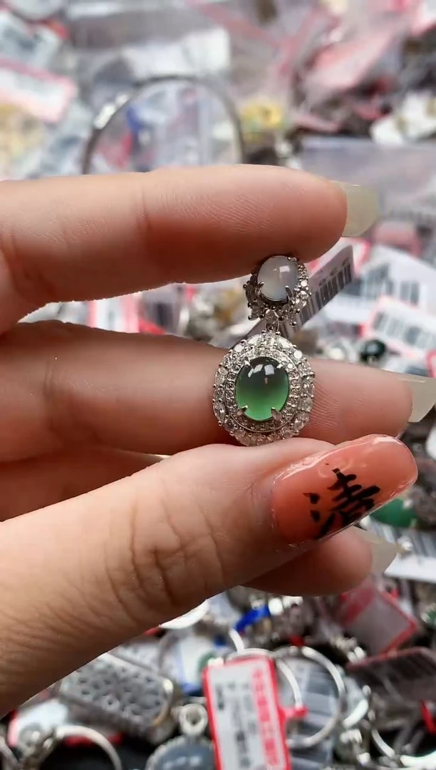 银S925镶嵌戒指翡翠天然A货缅甸翡翠