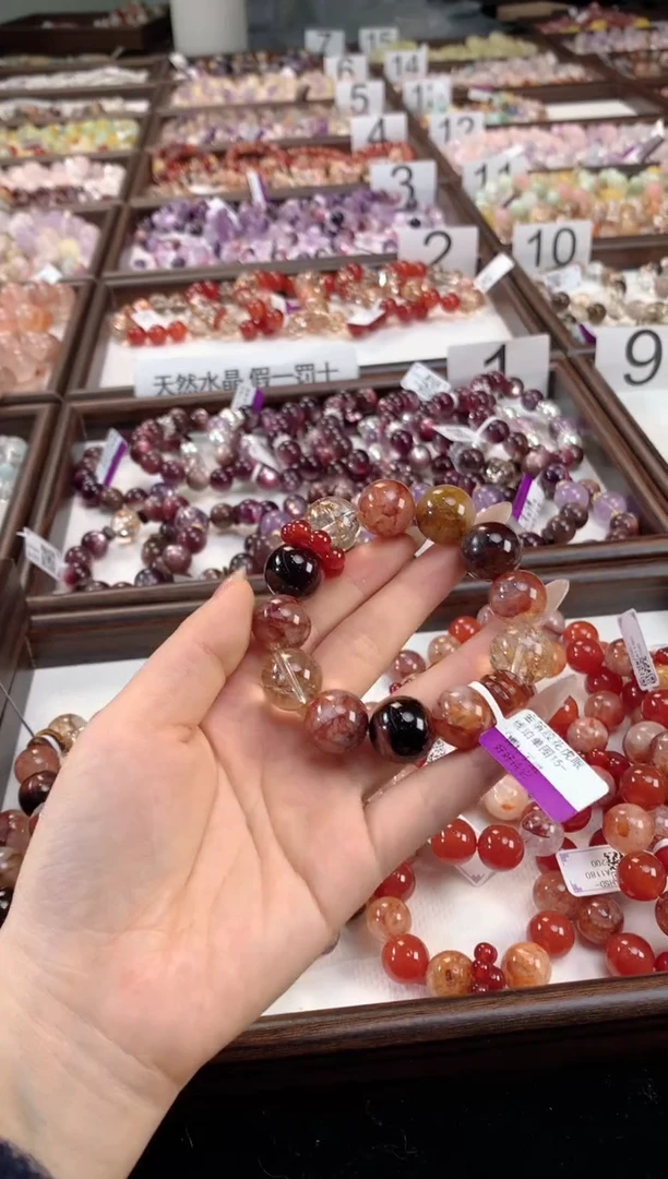未镶嵌手串水晶金箔胶花虎眼琥珀单圈