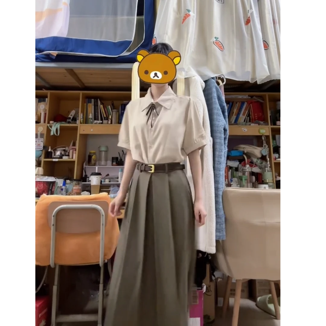 韩系简约气质职场通勤衬衫上衣半身长裙两件套装女夏天搭配一整套