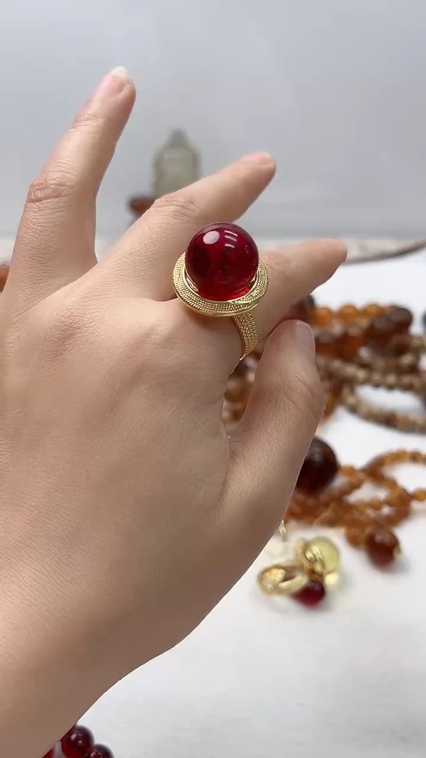 未镶嵌琥珀裸石缅血卡15单珠戒指多样性发其一