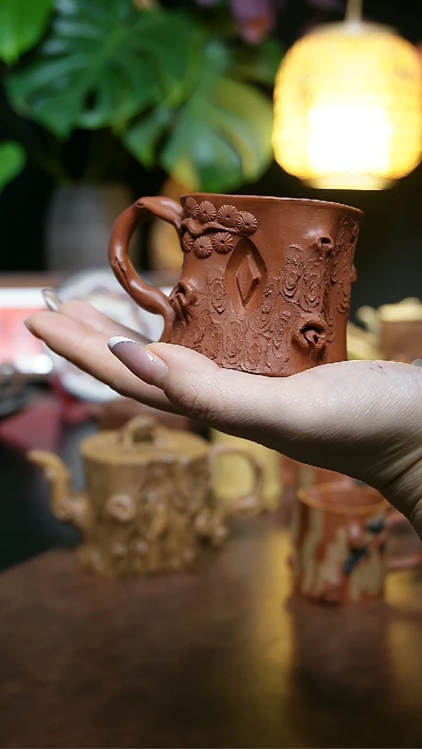 茶壶紫砂全手红皮龙松桩主人杯