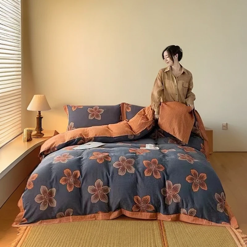 【花卉】纯棉有氧双层纱保暖大豆被