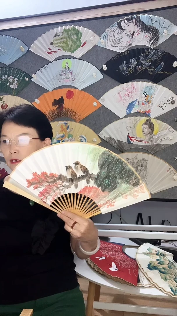 扇子靠***雨八寸十八方玉竹折扇