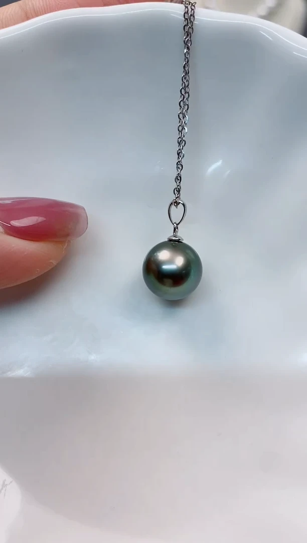 【闪购商品】海水珍珠吊坠(赠链)18K金镶嵌11-12大溪地黑珍珠吊坠