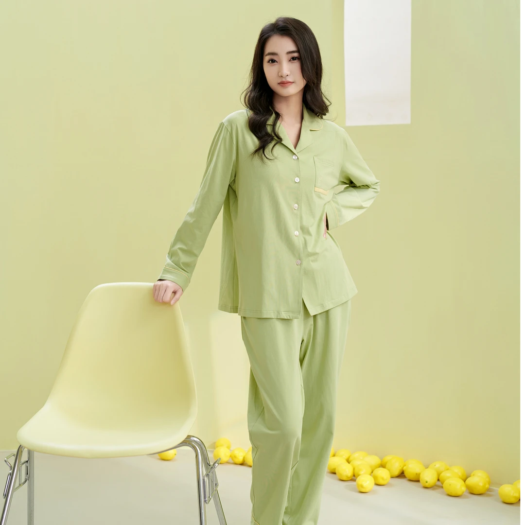 姬玛春款针织冰爽棉长袖长裤女士家居服睡衣套装241188