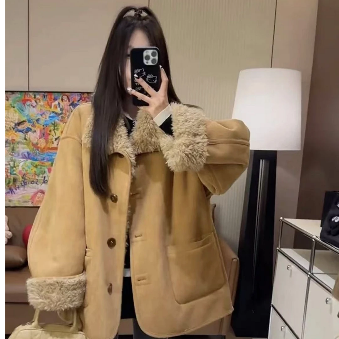 2024女秋冬季新款两面穿皮毛一体宽松显瘦长袖外套8903