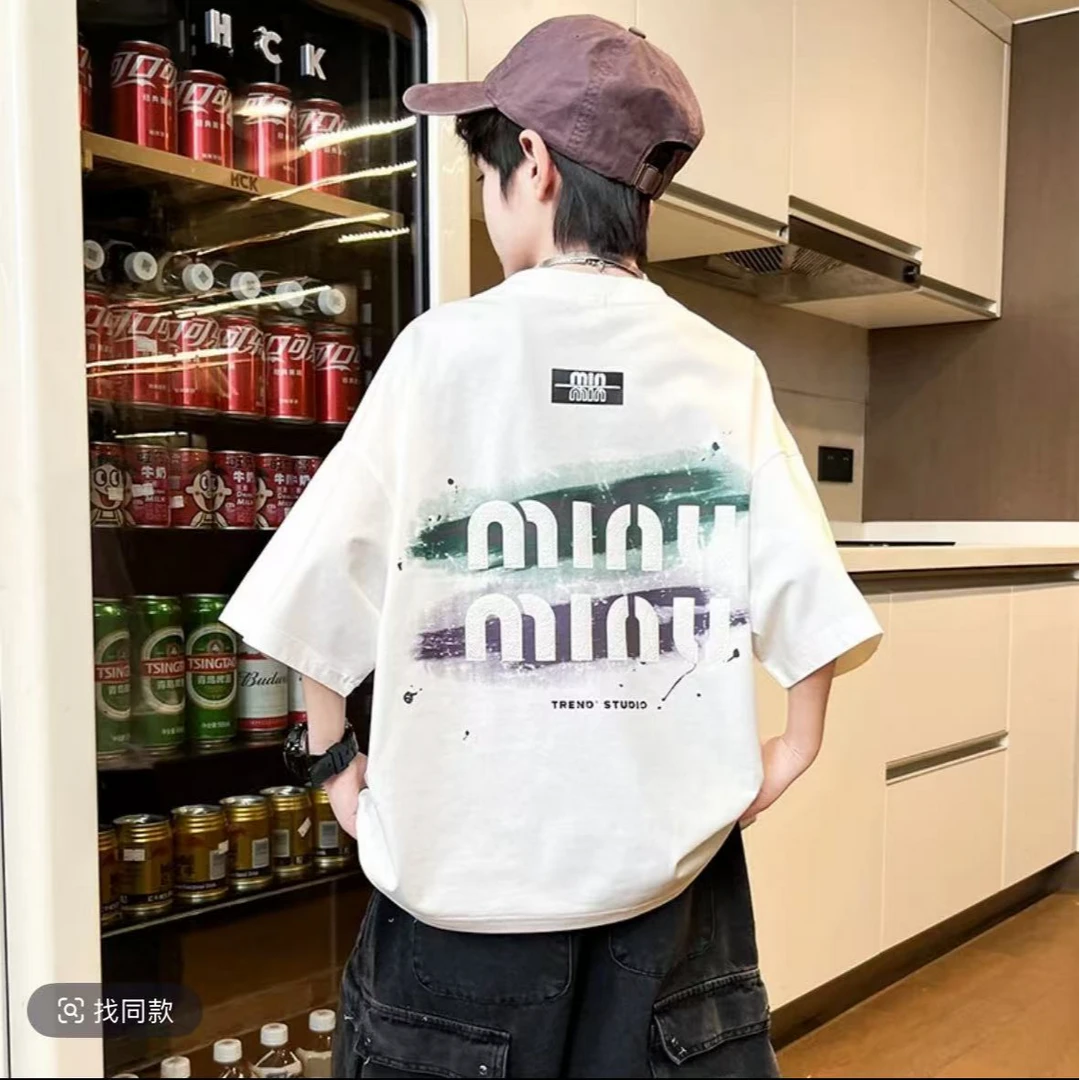 男童纯棉发泡印花夏季短袖T恤2025新款夏季帅气网红炸街潮酷短袖