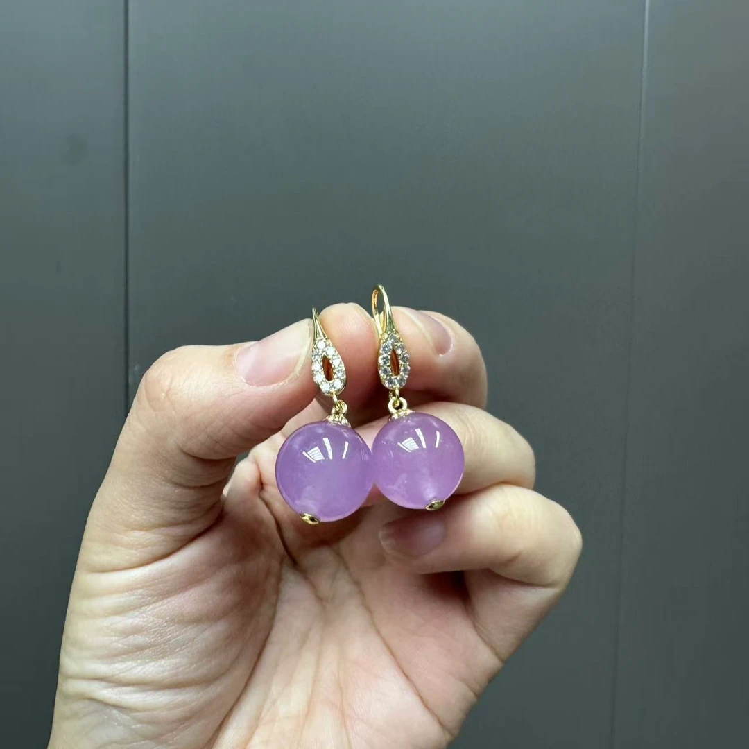 翡翠14k满钻紫翡翠单珠耳钩