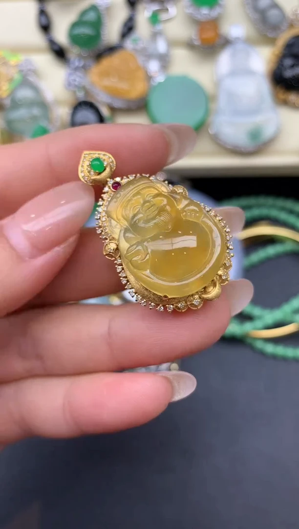翡翠18K金镶嵌颈饰408-雪姐翡翠天天见