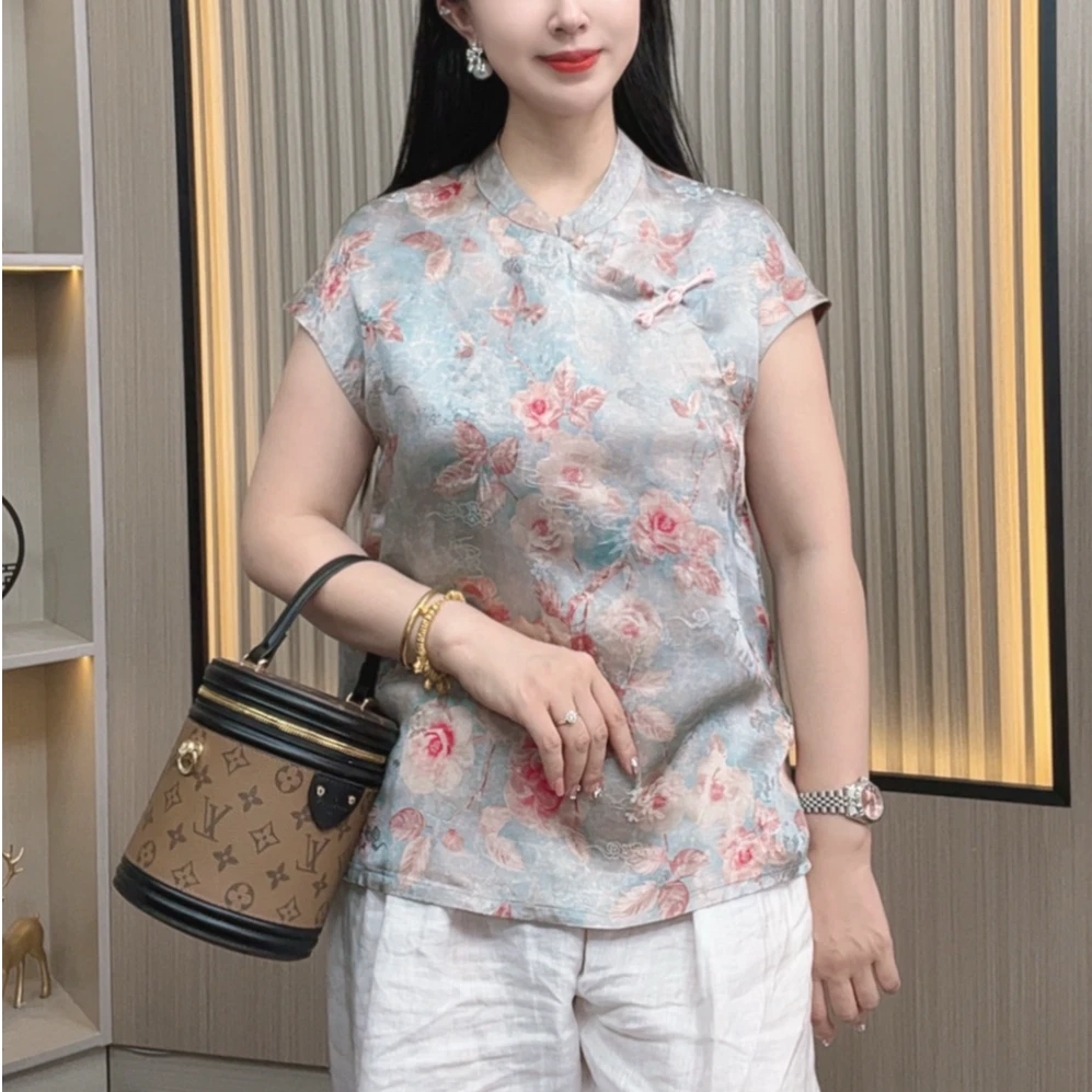 【吉祥J花】中式上衣改良版斜襟盘扣气质短袖