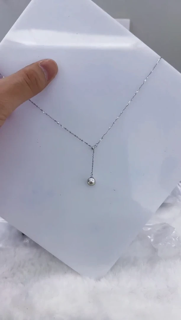 银S925镶嵌海水珍珠DA海水灰珠Y链7-8 y374
