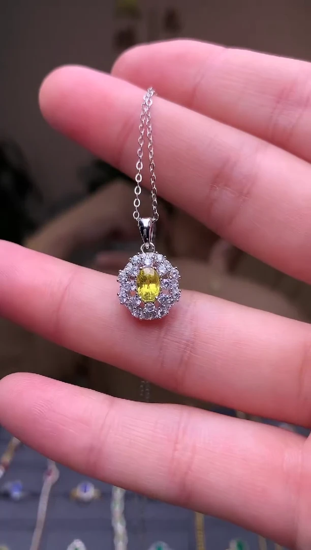 颈饰蓝宝石银S925镶嵌吊坠