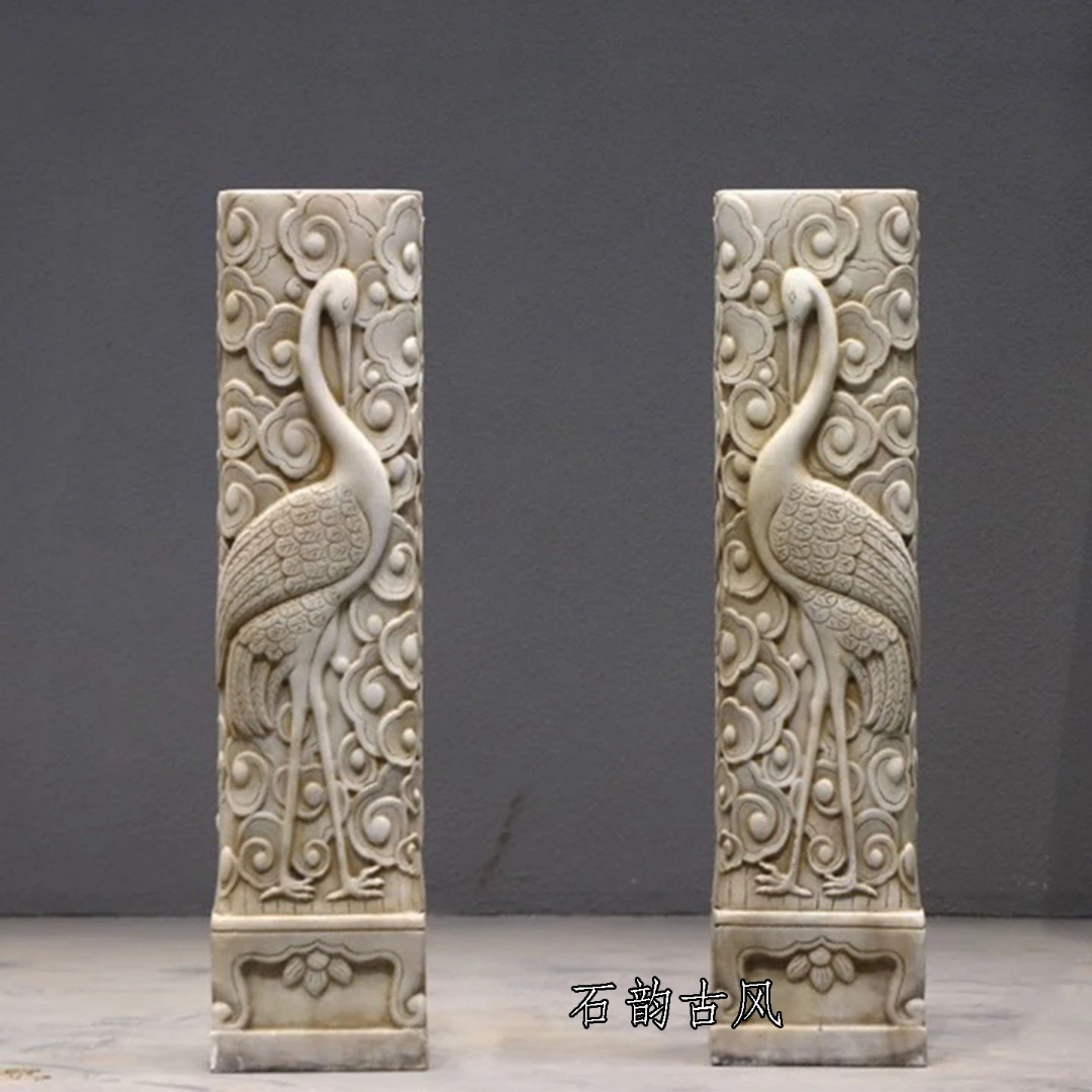 汉白玉做旧石雕祥云柱庭院户外书房茶室装饰摆件石材云纹石雕摆件