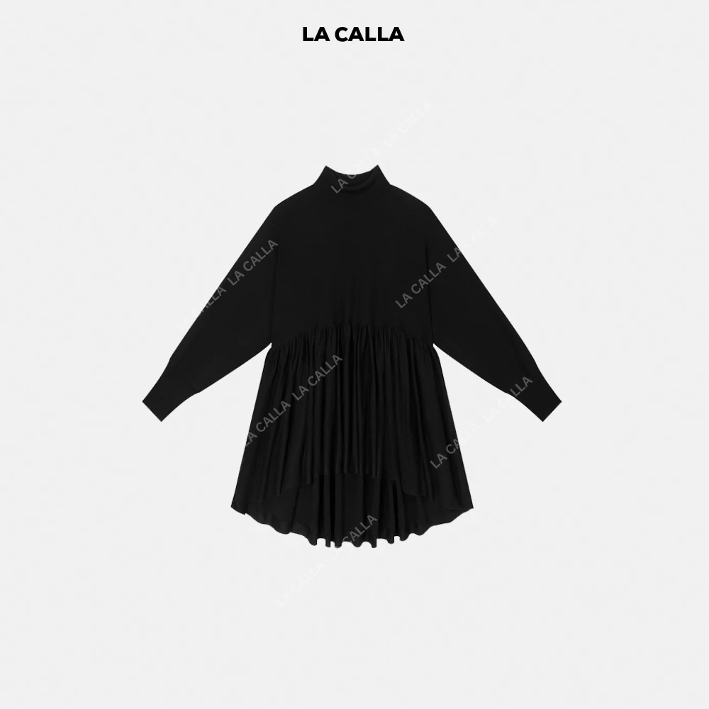 LA CALLA毛织裙黑色高领毛织连衣裙YY1871