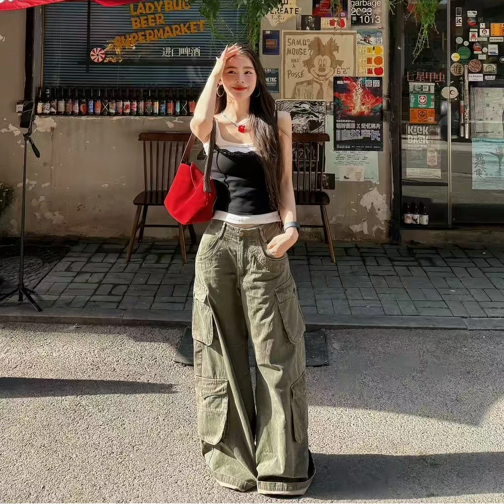性感辣妹风气质修身假两件上衣女2025夏季新款休闲阔腿裤高级套装