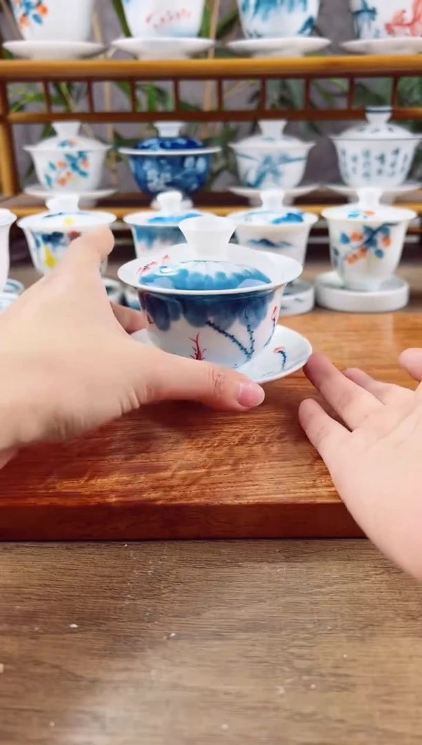 【闪购商品】微瑕线条莲130ml三才盖碗