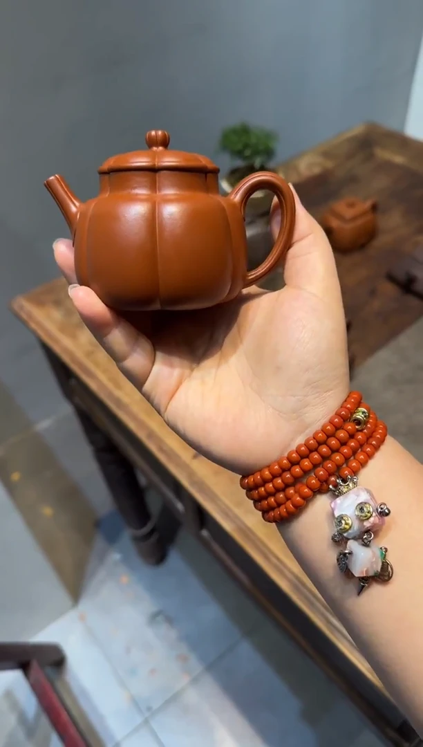 茶壶紫砂木*人繁花 朱泥