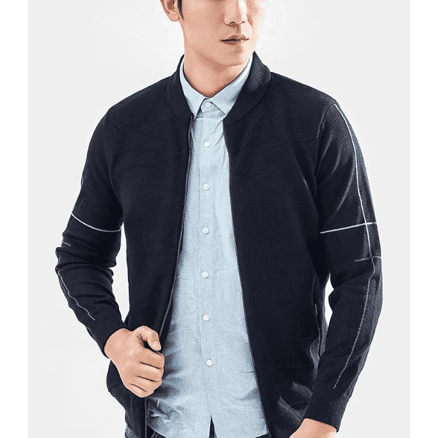 品牌剪标假两件开衫长袖针织衫秋冬季男士181