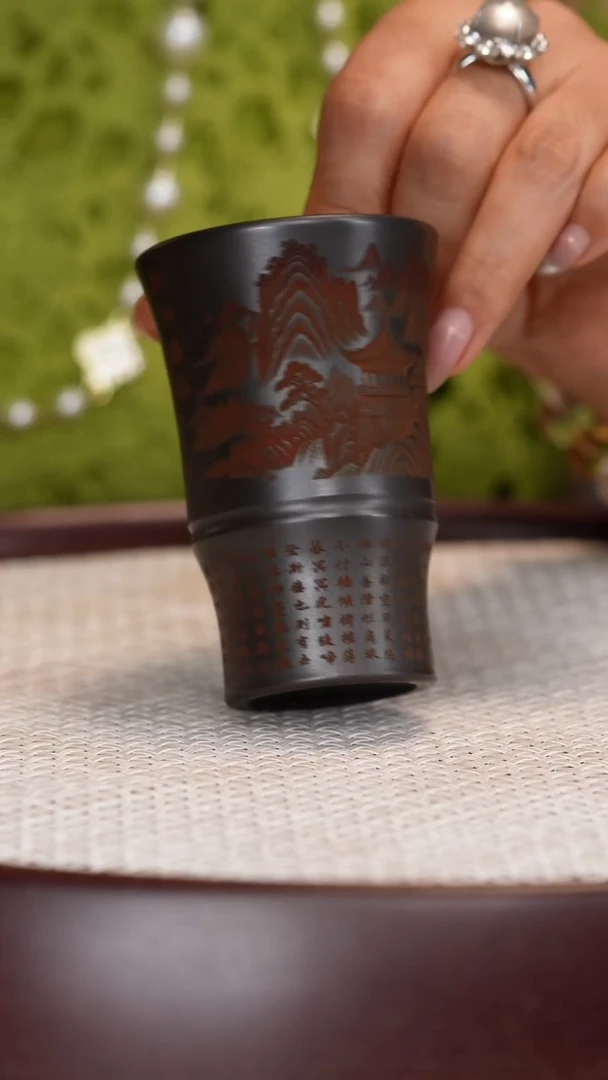 紫砂茶杯石黄高脚杯
