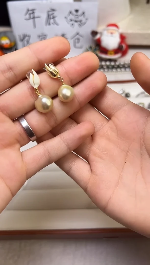 银S925镶嵌耳饰海水珍珠珍珠