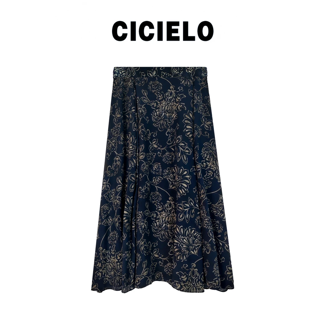 【CICIELO】桑蚕丝复古印花气质设计师半身裙