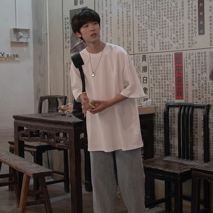 280g纯棉短袖T恤男夏季潮流百搭打底衫男ins宽松重磅纯色半袖体恤