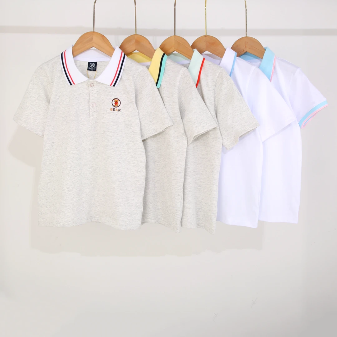25033夏季新款儿童翻领白色短袖T恤童装上衣夏装男女童POLO领短T